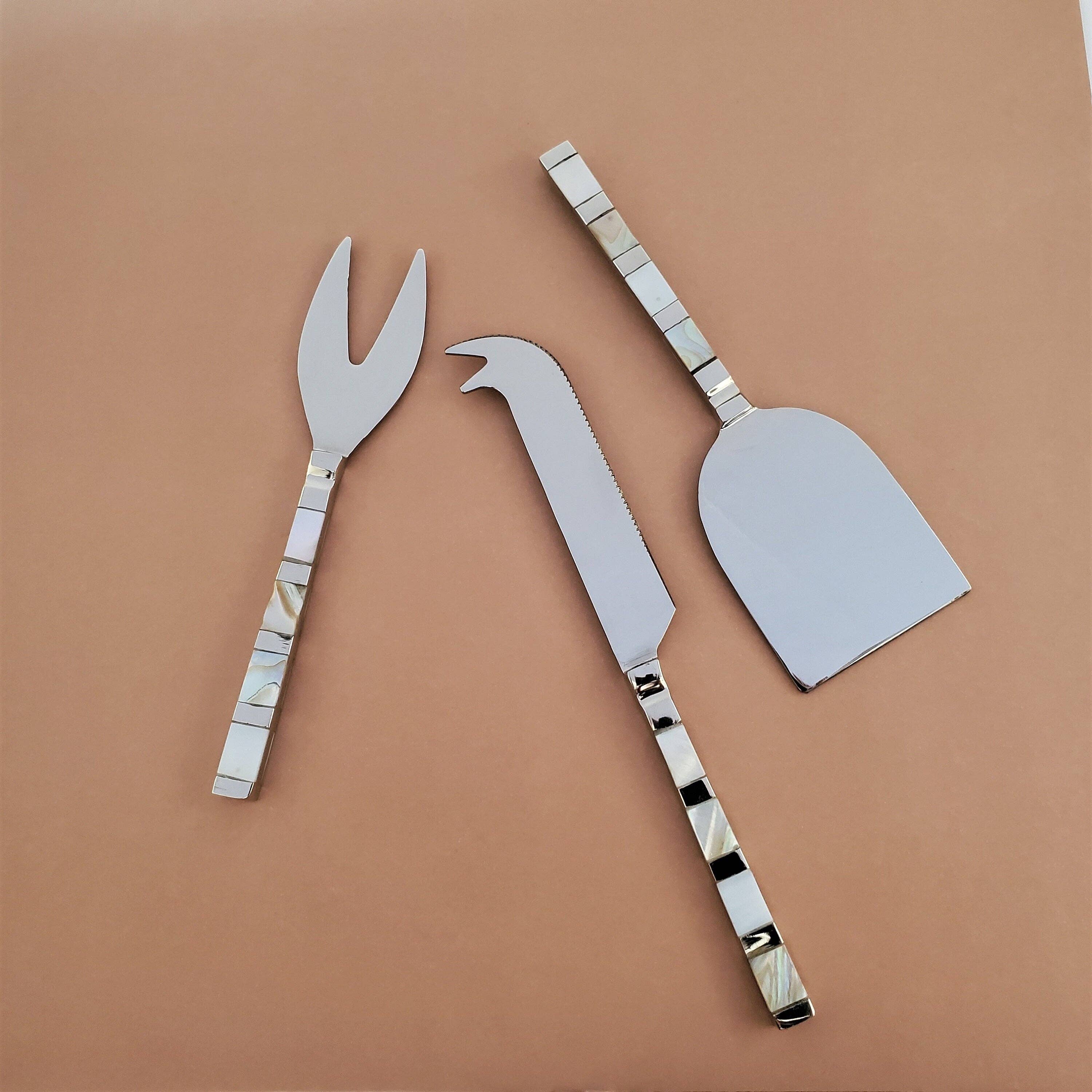 3 Piece Cheese Knife Set - Mother of Pearl Inlay - Gift Box - Image 2