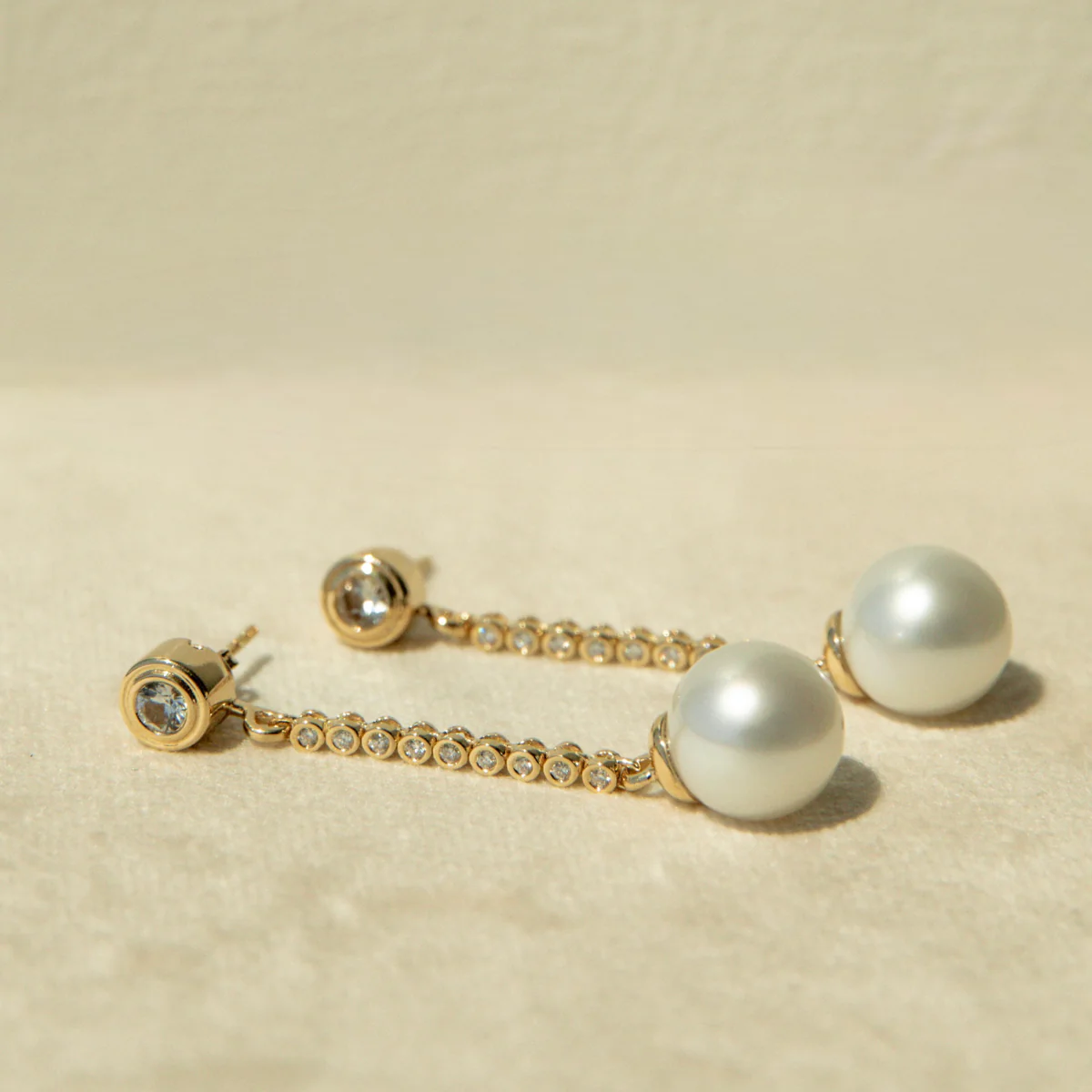 Baileyana Studs Australian South Sea Cygnet Bay Round 11.5mm A2+ White Sapphire 2=0.60ct & White Diamonds 18=0.24ct 9ct Yellow Gold - Image 2