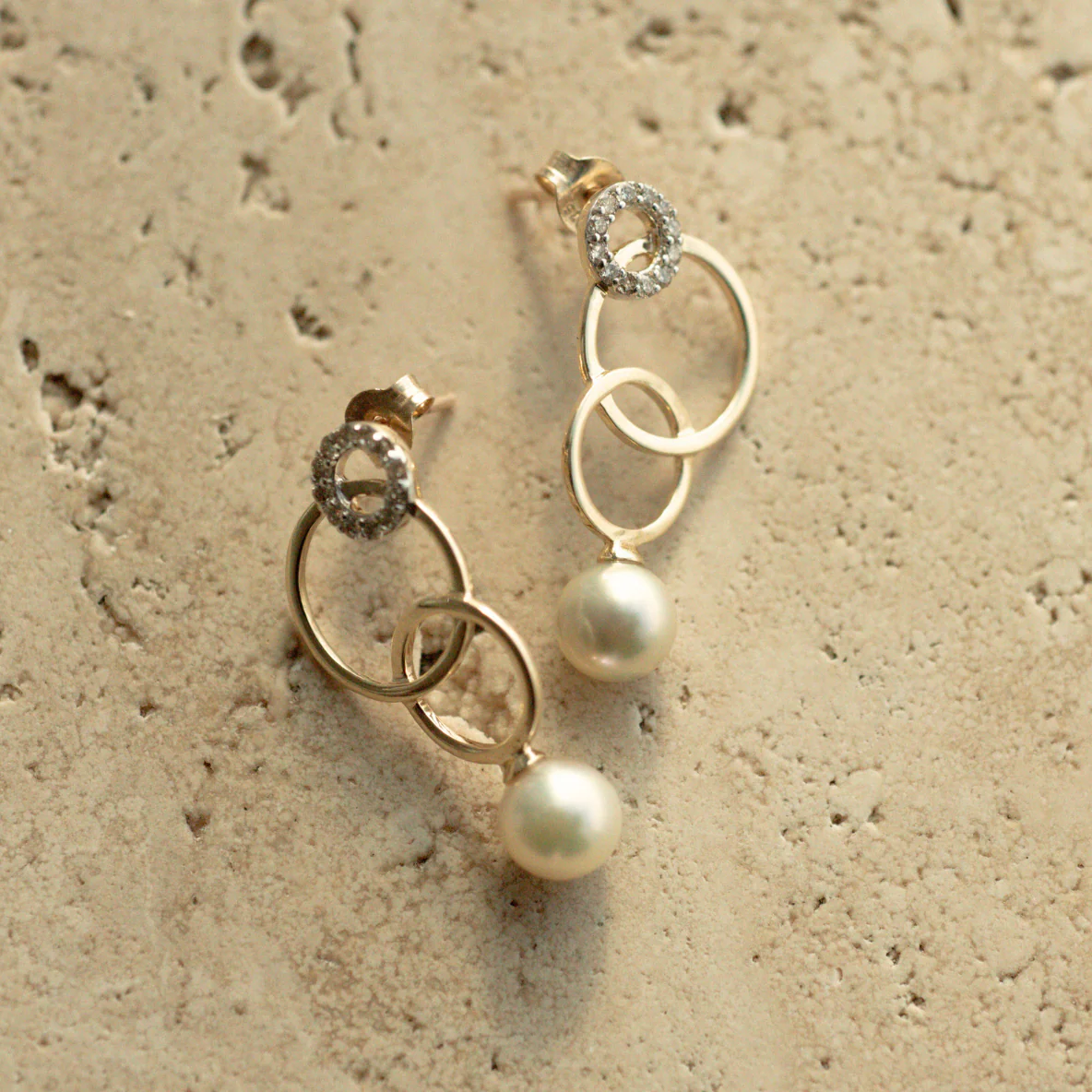 Bubble Earrings Broken Bay Akoya 6.5mm AA Diamond 24=0.25ct GH/SI 9ct Yellow Gold - Image 3