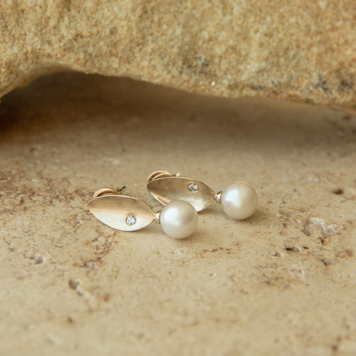Dew Drop Studs Australian Akoya Broken Bay 6.5mm AAA Diamonds 2=0.05ct H/SI 9ct Yellow Gold