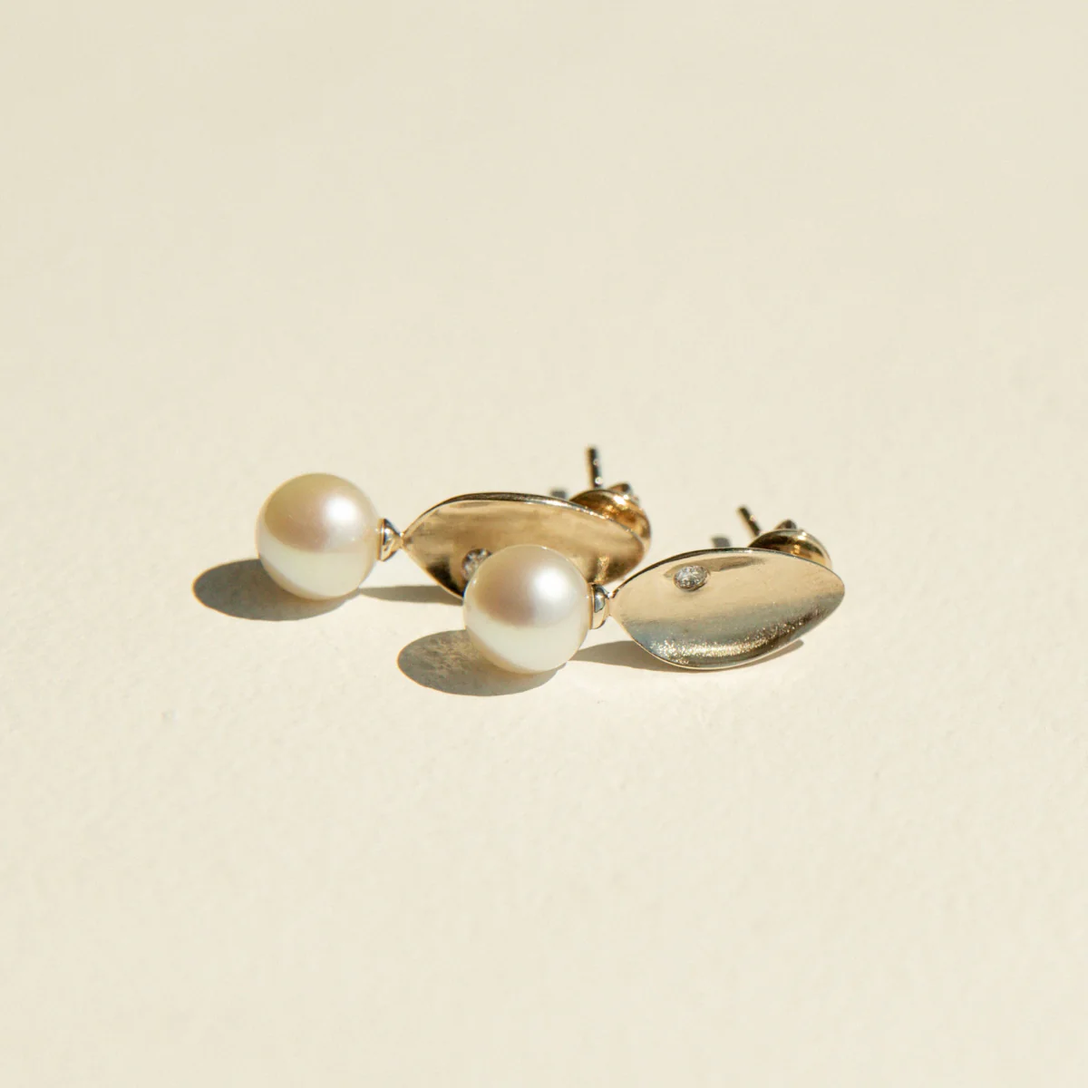 Dew Drop Studs Australian Akoya Broken Bay 6.5mm AAA Diamonds 2=0.05ct H/SI 9ct Yellow Gold - Image 3