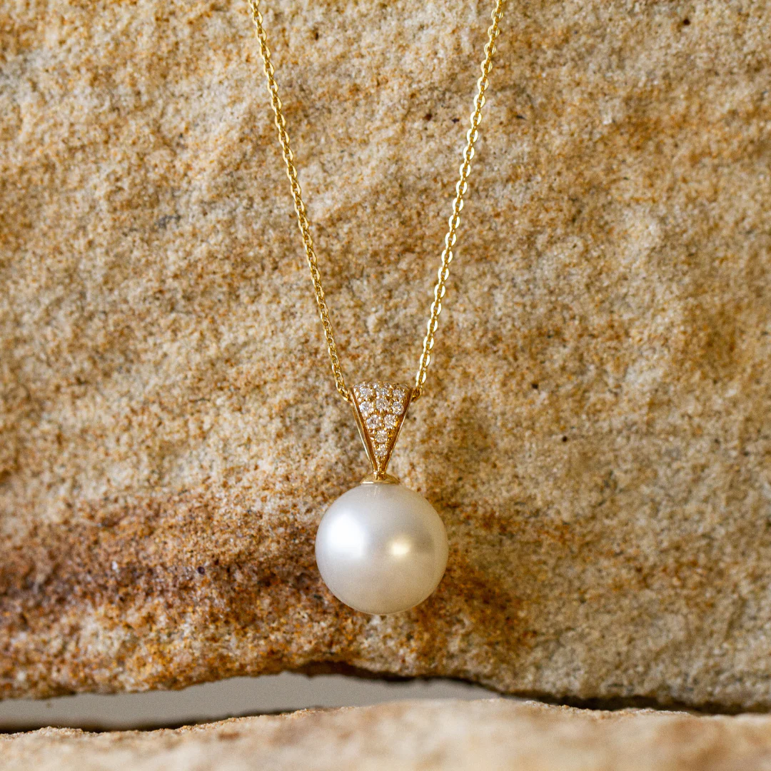 Eternal Grande Pendant Australian South Sea Cygnet Bay Drop 12mm A3 Diamonds 14=0.14ct H/SI