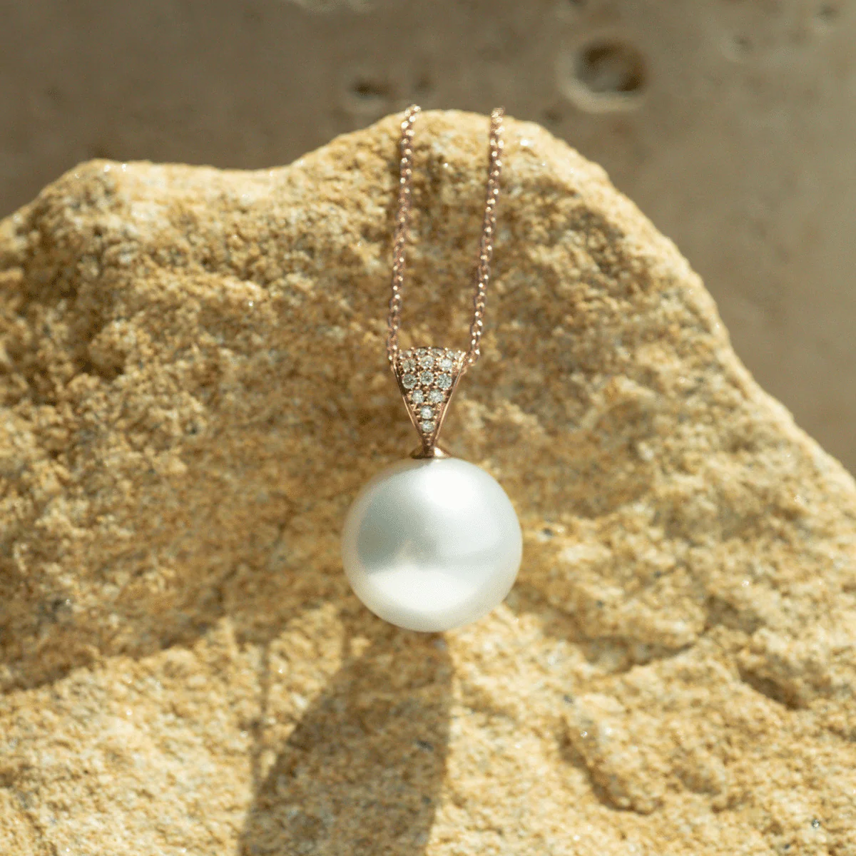 Eternal Grande Pendant Australian South Sea Cygnet Bay High Button 16mm A3+ Diamonds 14=0.14ct H/SI 18ct Rose Gold