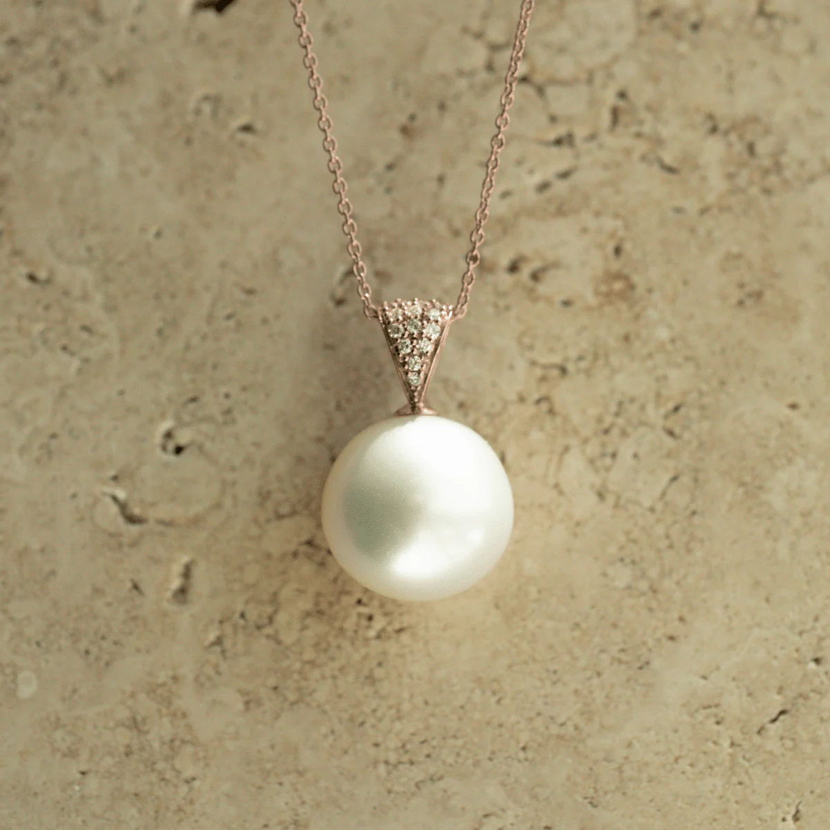 Eternal Grande Pendant Australian South Sea Cygnet Bay High Button 16mm A3+ Diamonds 14=0.14ct H/SI 18ct Rose Gold - Image 2