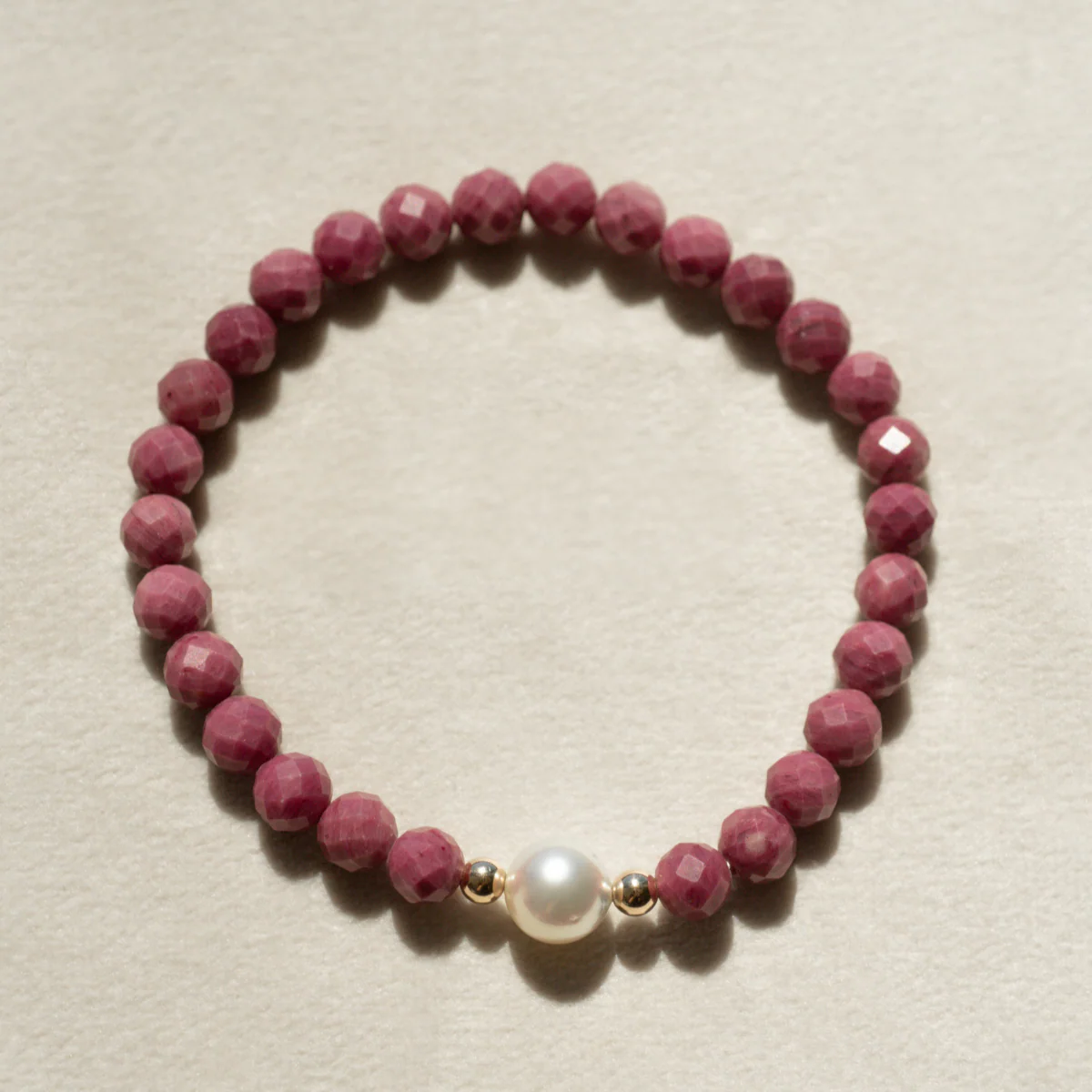 Faceted Rhodonite Bracelet Australian South Sea Cygnet Bay Near Round 8.5mm B1 17cm 14ct Yellow Gold - Image 3