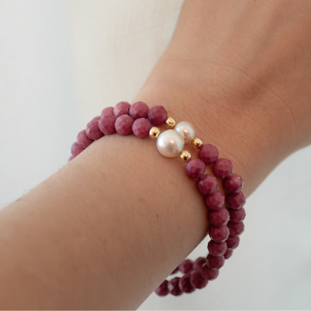 Faceted Rhodonite Bracelet Australian South Sea Cygnet Bay Near Round 8.5mm B1 17cm 14ct Yellow Gold - Image 4