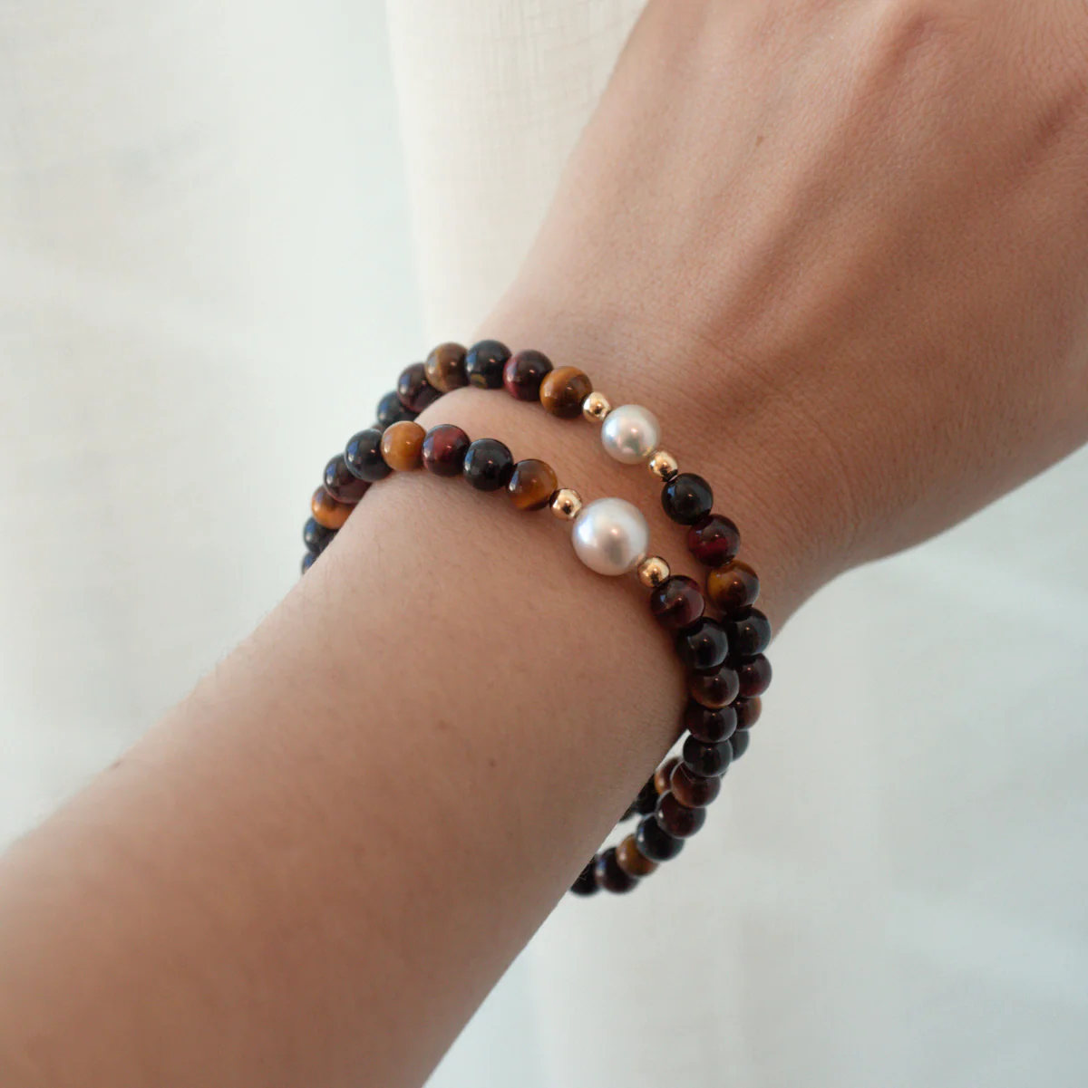 Tiger Eye Bracelet Australian Akoya Broken Bay 7mm AAA 17cm 14ct Yellow Gold - Image 3