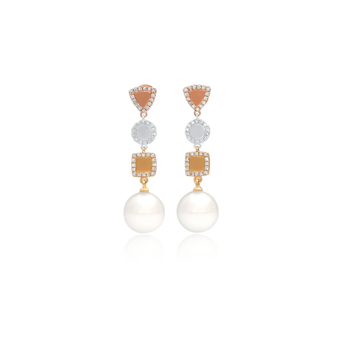Geometric Earring Australian South Sea Cygnet Bay Round 11mm A1/A2 Diamonds 90=0.45ct H/SI 9ct Rose, White & Yellow Gold - Image 4