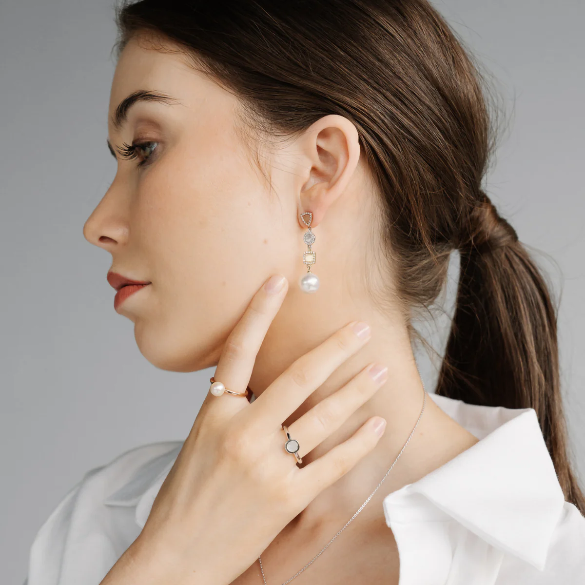 Geometric Earring Australian South Sea Cygnet Bay Round 11mm A1/A2 Diamonds 90=0.45ct H/SI 9ct Rose, White & Yellow Gold - Image 5