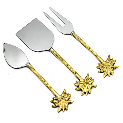Gold Palm Trees & Stainless Cheese Set, Set of 3 - Image 3