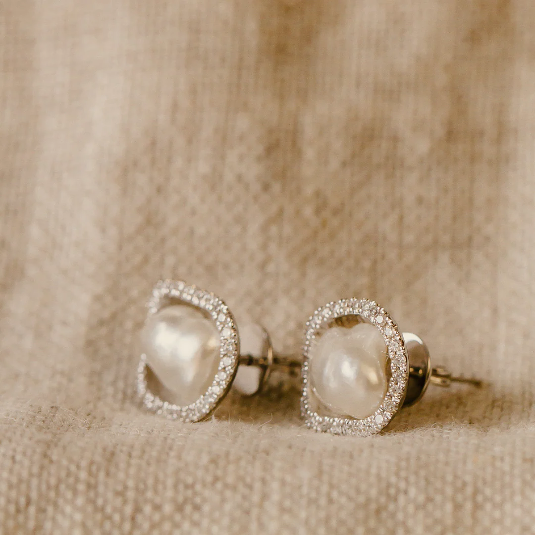Kimberley Lily Studs Australian South Sea Cygnet Bay Keshi 5-8mm A Diamonds 58=0.24ct H/SI