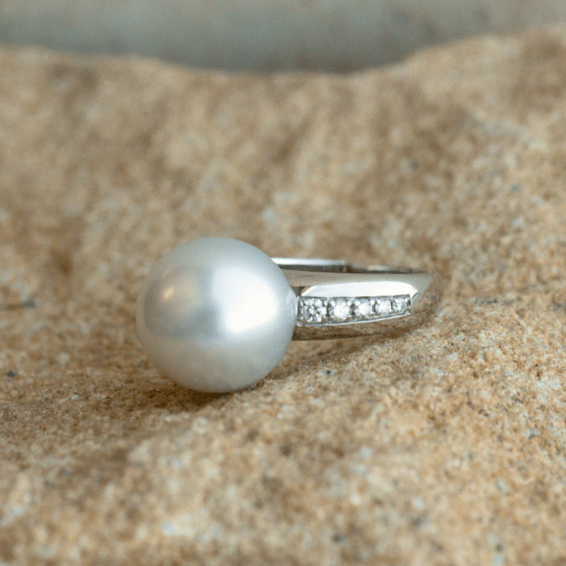 Mojo Diamond Ring Australian South Sea Cygnet Bay Round 14mm A3+ Diamonds 10=0.30ct H/SI #n 9ct White Gold - Image 2