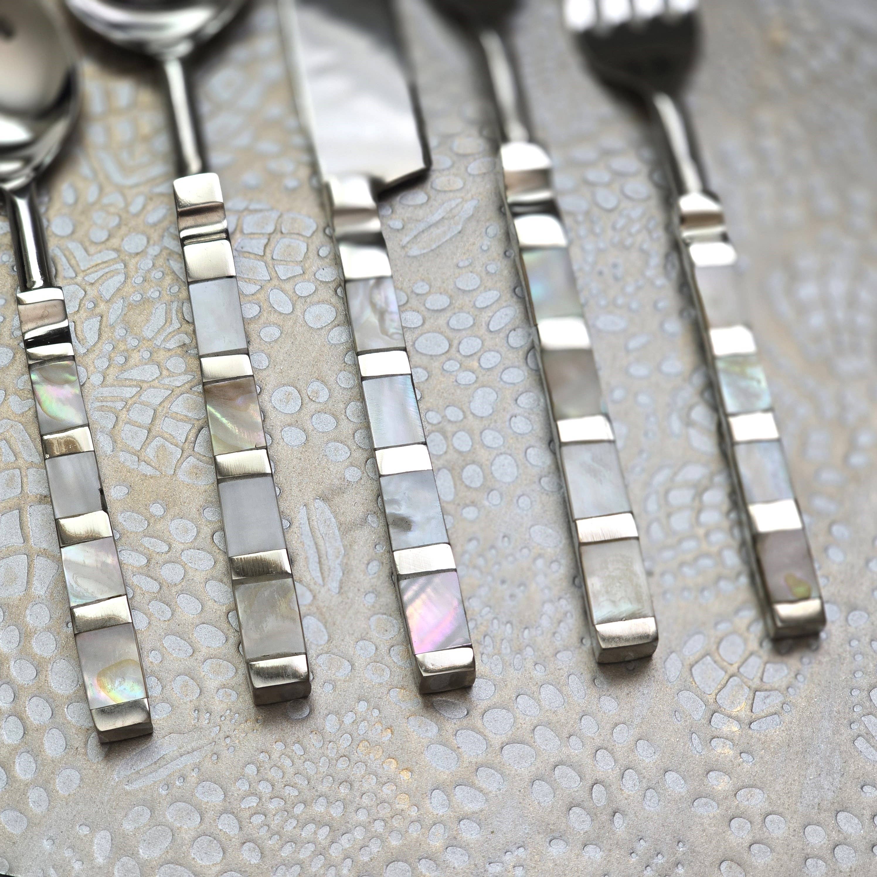 Mother of Pearl inlay Flatware Set -Stainless Steel Set of 5 - Image 3