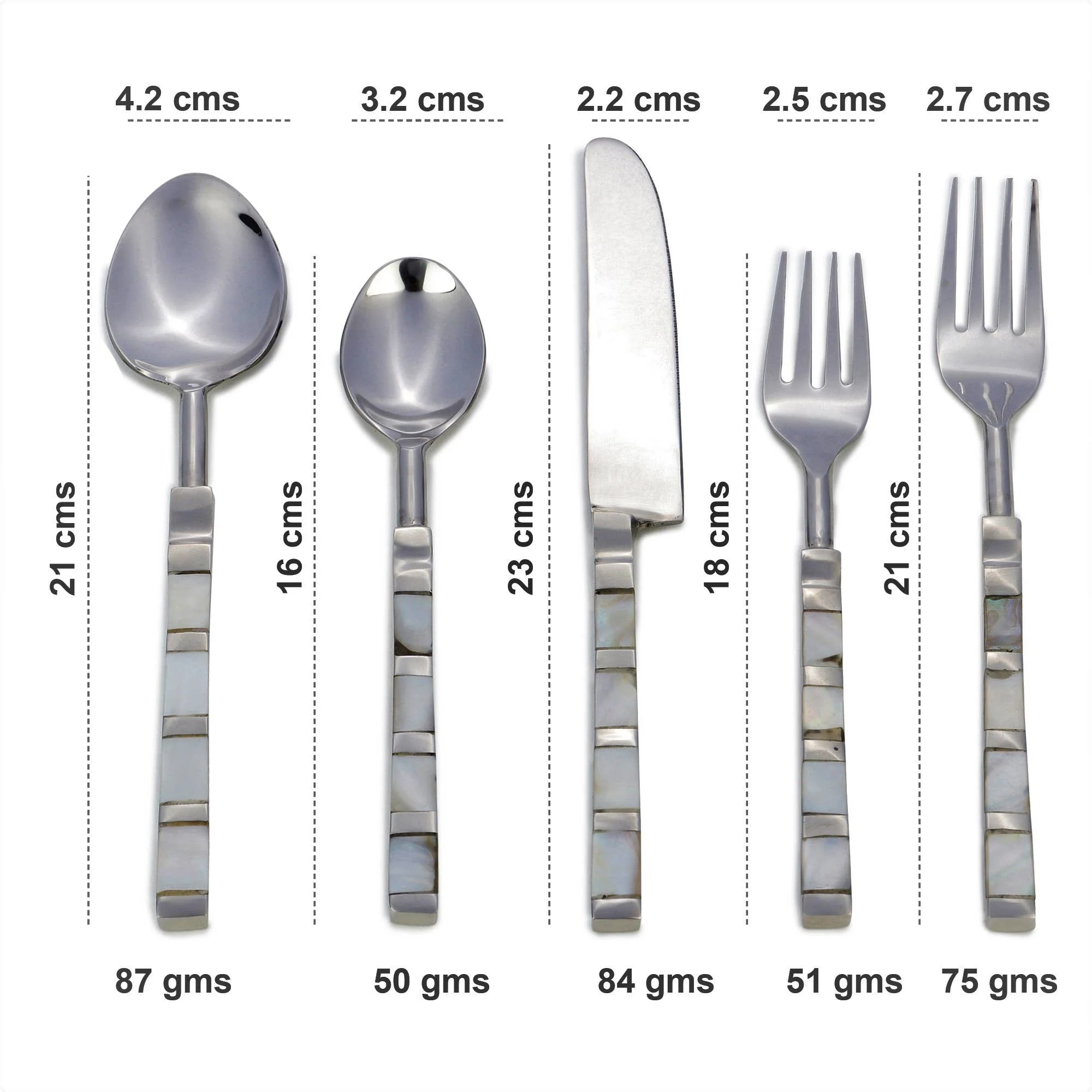 Mother of Pearl inlay Flatware Set -Stainless Steel Set of 5 - Image 4
