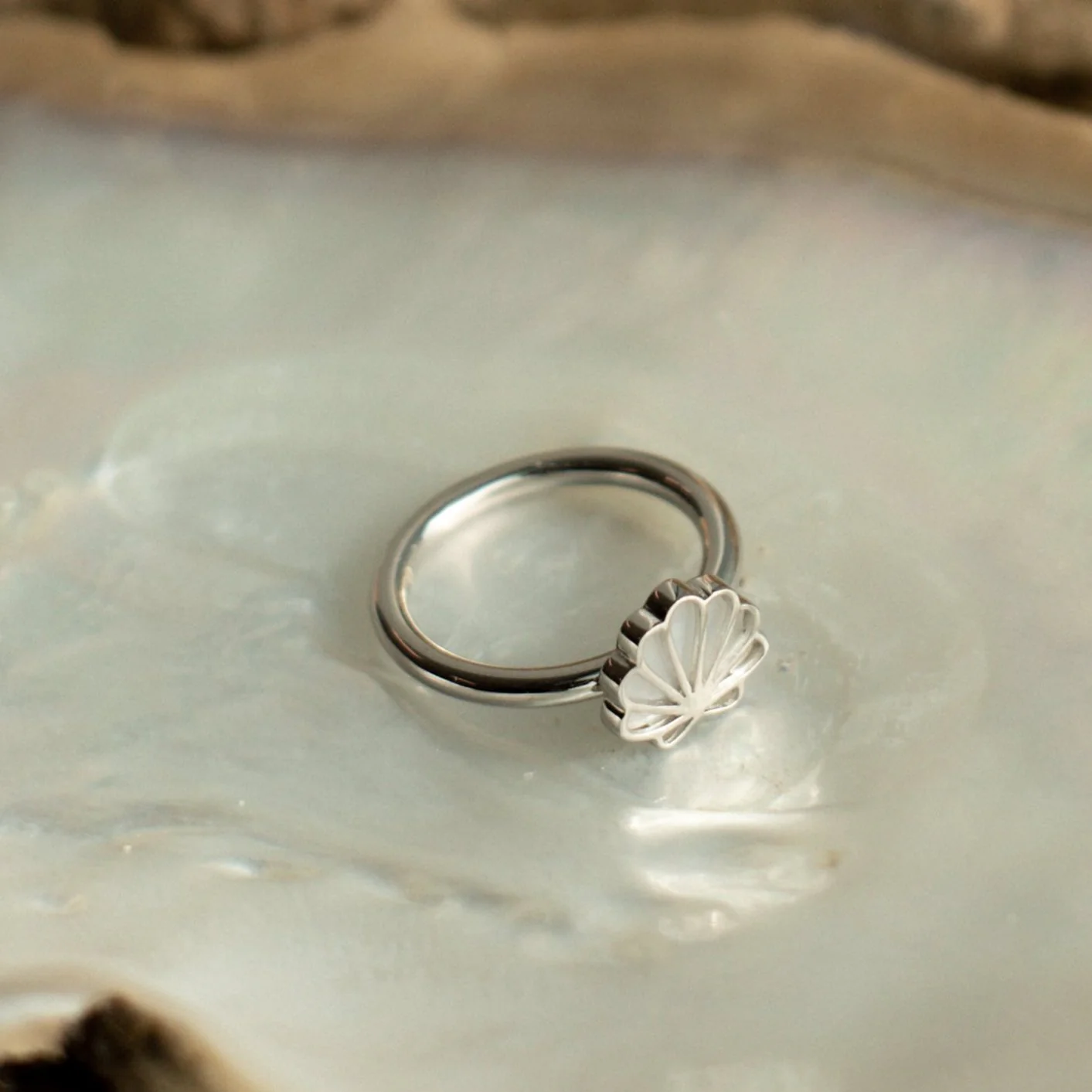 Petite Shell Ring Australian South Sea Cygnet Bay Mother Of Pearl Sterling Silver