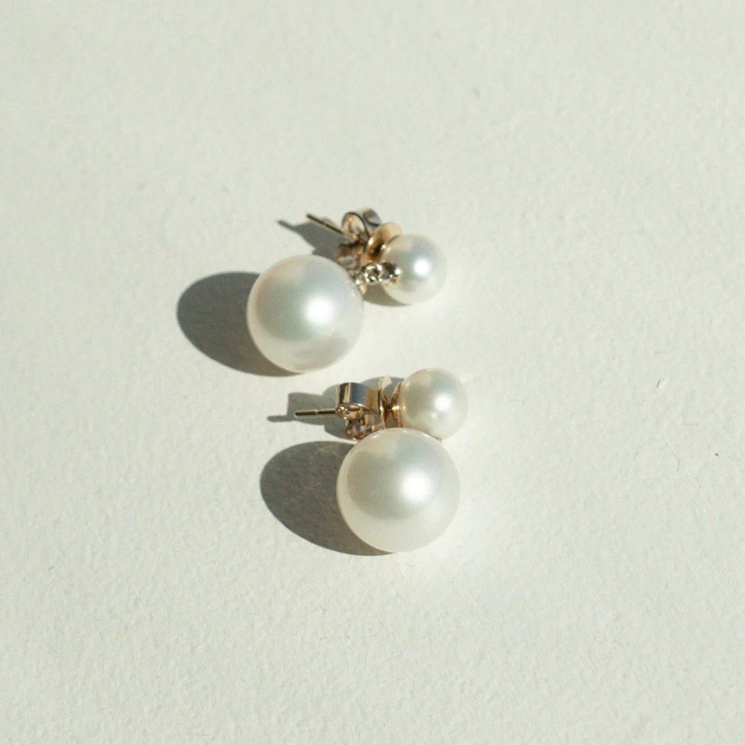 Provenance Earrings Short Australian South Sea Cygnet Bay 2 X Round 11.5mm A3 & Australian Akoya Broken Bay 2 X 7mm AAA - Image 3