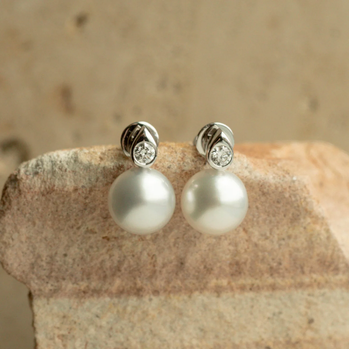 Simplicity Studs Australian South Sea Cygnet Bay Round 10.5mm A2 Diamonds 2=0.30ct H/SI 18ct Yellow Gold