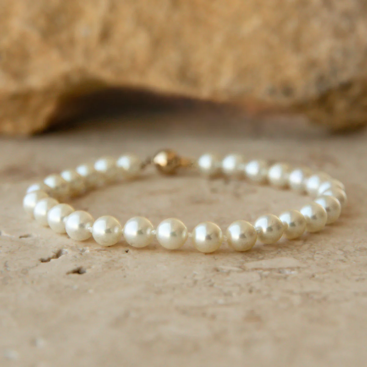 Strand Bracelet Australian Akoya Broken Bay 6.5mm AAA 27pc 18ct Yellow Gold 21cm