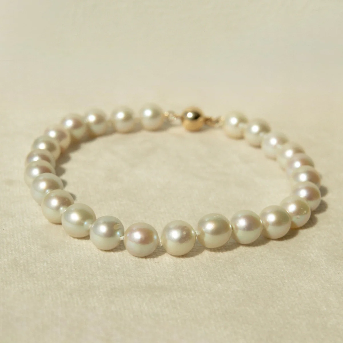 Strand Bracelet Australian Akoya Broken Bay 7.5mm AA 25pc 9ct Yellow Gold 21.5cm - Image 3