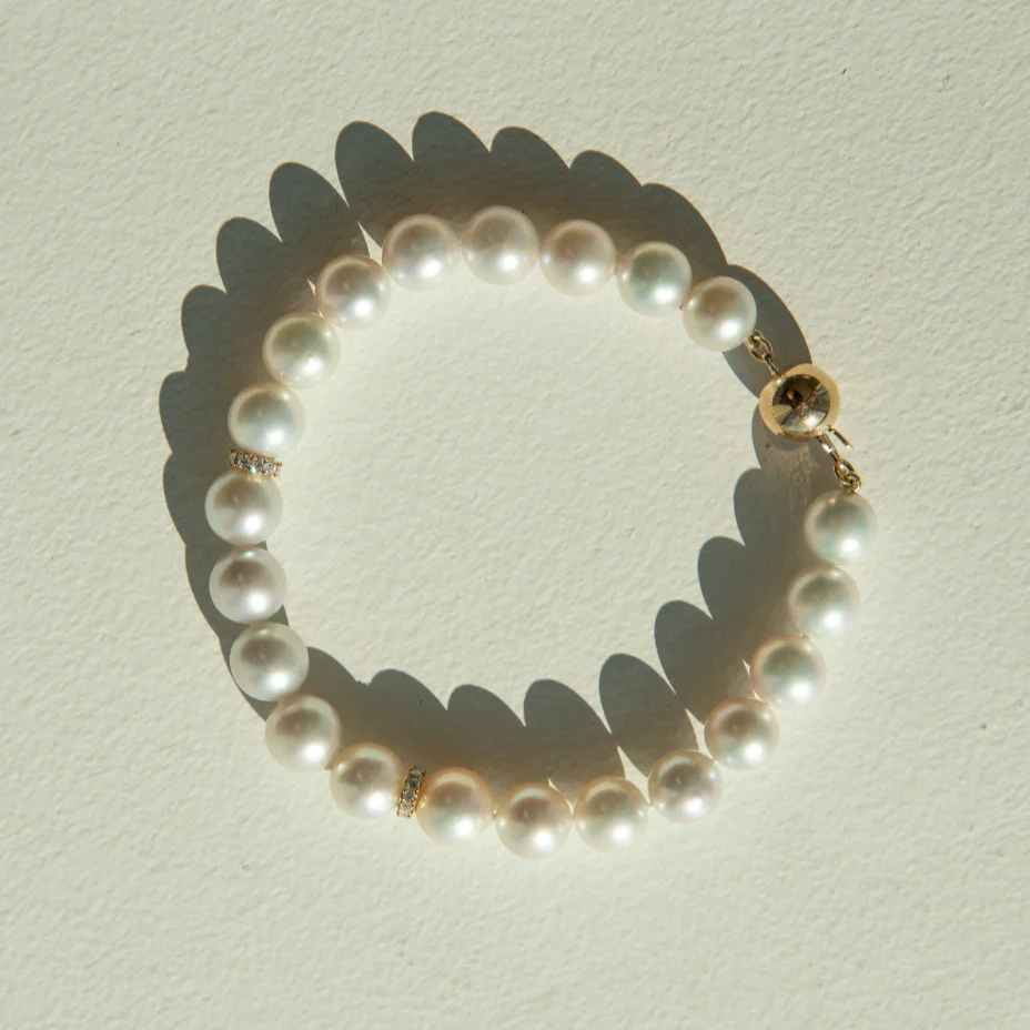 Strand Bracelet Eternal Diamond Australian Akoya Broken Bay 7.5mm AAA 21pc 22=0.22ct H/SI 18.5cm 18ct Yellow Gold - Image 3