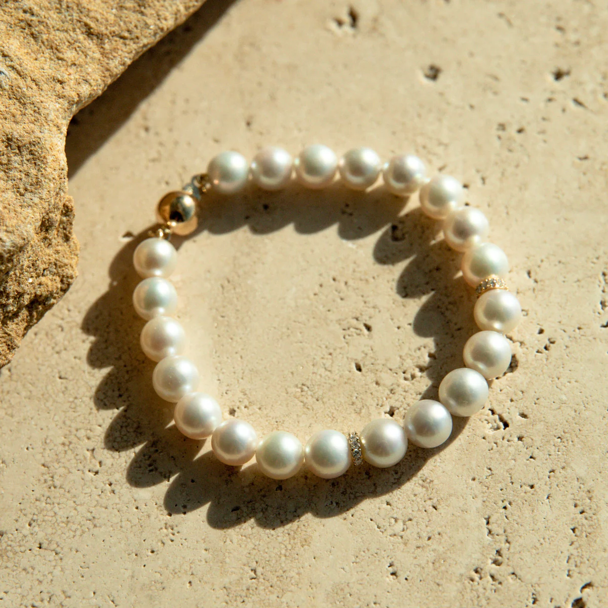 Strand Bracelet Eternal Diamond Australian Akoya Broken Bay 7.5mm AAA 21pc 22=0.22ct H/SI 18.5cm 18ct Yellow Gold - Image 5