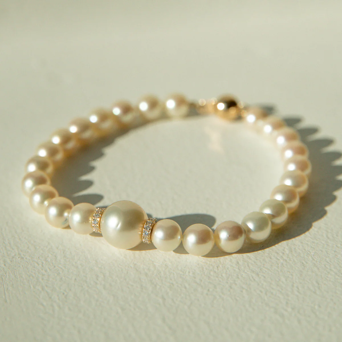Strand Bracelet Eternal Diamond Australian South Sea Round 10mm B1 Australian Akoya Broken Bay 6.5mm AAA 22=0.22ct H/SI 25pc 18.5cm 18ct Yellow Gold - Image 3