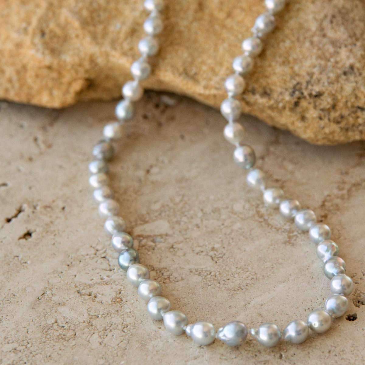 Strand Necklace Baroque Australian Akoya Broken Bay 7mm AA 59pc 9ct White Gold 52cm