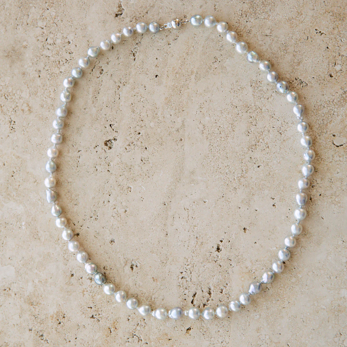 Strand Necklace Baroque Australian Akoya Broken Bay 7mm AA 59pc 9ct White Gold 52cm - Image 2