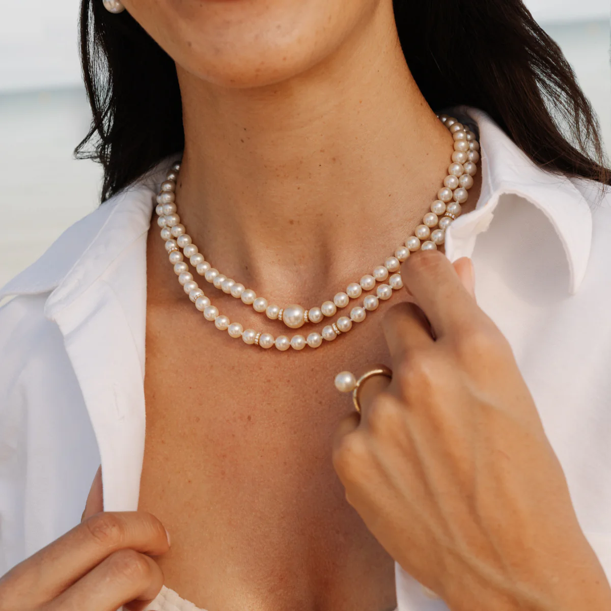 Strand Necklace Eternal Diamond Australian South Sea Round 10.5mm A1 Australian Akoya Broken Bay 6.5mm AAA 22=0.22ct H/SI 59pc 43cm 18ct Yellow Gold - Image 5