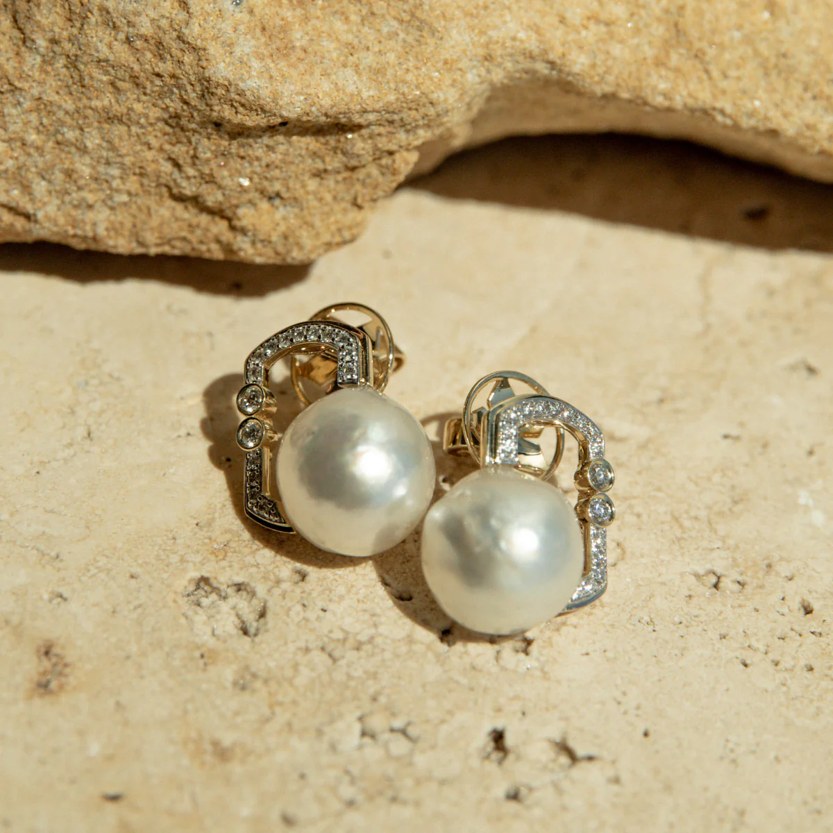 Submerge Earrings Australian South Sea Cygent Bay 14mm Baroque A3+/B1+ Diamond 32=0.45ct H/SI 9ct Yellow Gold - Image 3