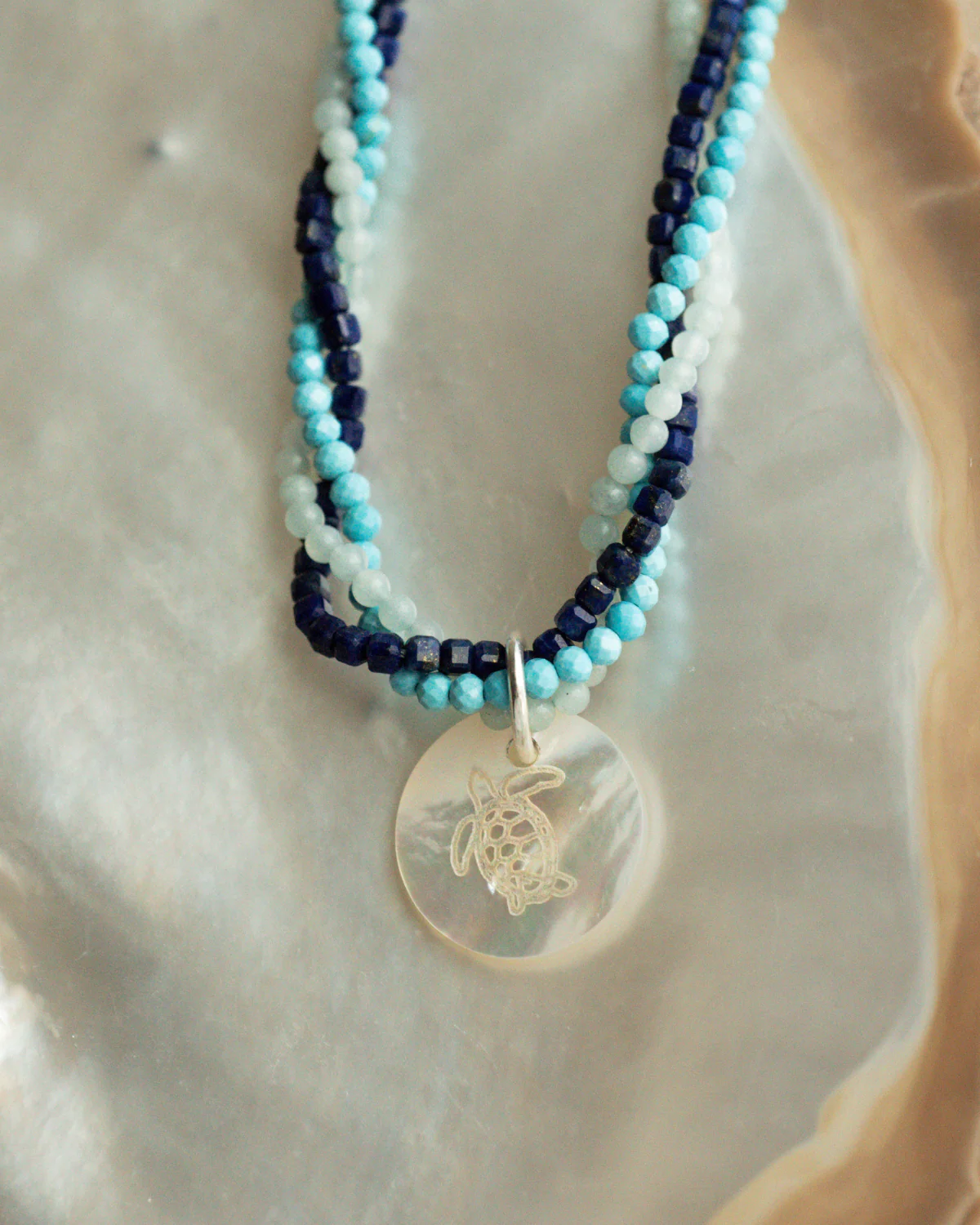 Take 3 Aquamarine, Lapis Lazuli, Turquoise and Mother of Pearl Bracelet Sterling Silver - Image 5